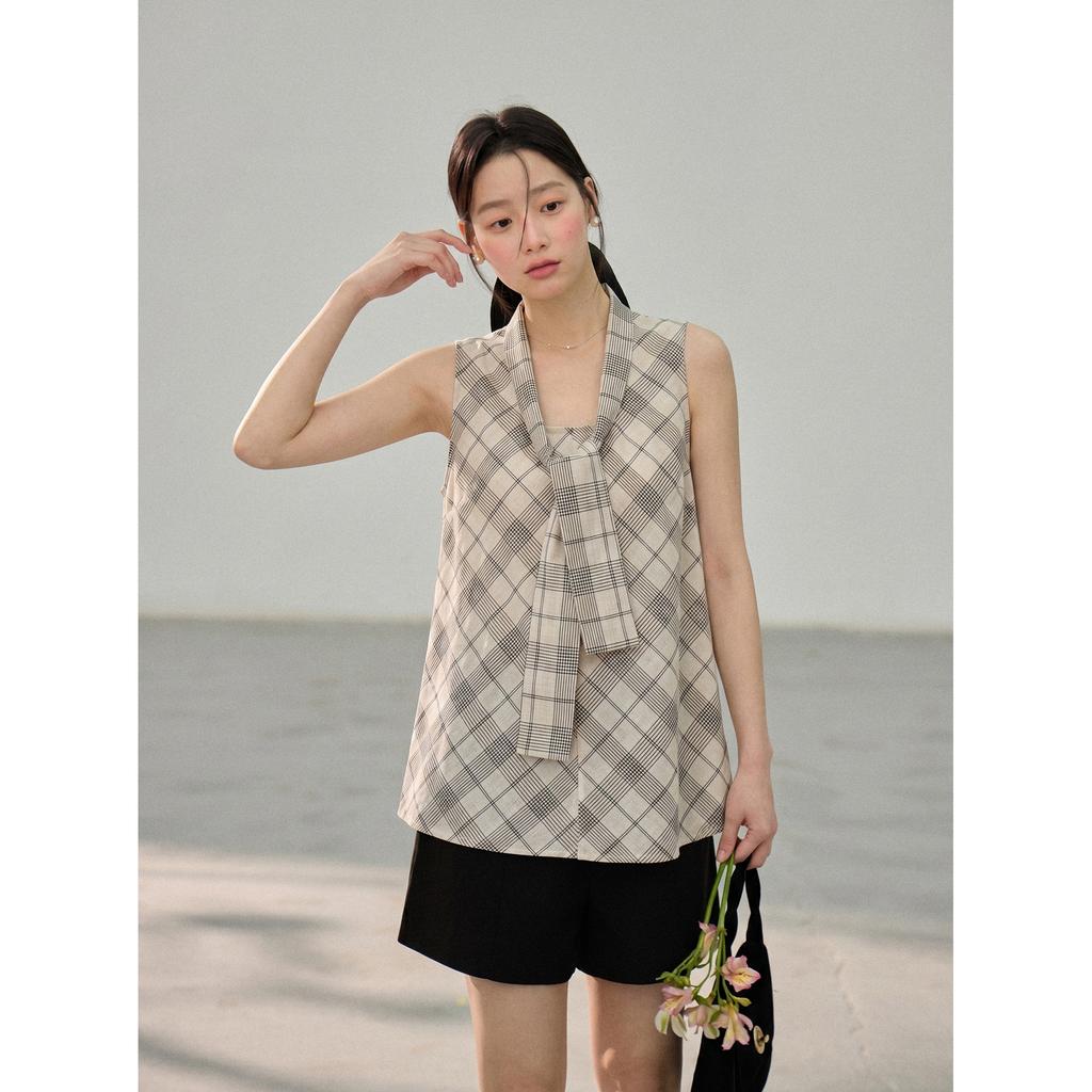 [] Bandage plaid vest women's summer Guangzhou thirteen lines new Korean sleeveless top BG