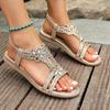 Women Flat Rhinestone Sandals Bohemian Sandals  Summer New Non Slip BeachElastic Low Heels Roman Sandals Sandalias Mujer