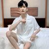 Jacquard Pajamas Suit Men Summer Ice Silk Shorts Sleepwear Set Thin Satin Loungewear Male Night Clothing
