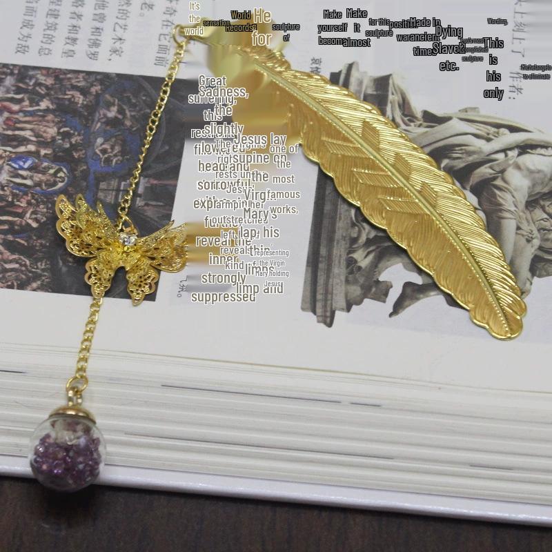 Chinese Cross-border Metal Feather Bookmark: Classical Leaf Vein Design, Creative Stationery, Ancient Style Cultural Gift