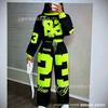 Digitaldruck zweiteiliges Set, kontrastierender gerippter kurzer Pullover, elastische Taille, fließende, weite, bodenlange Hosen