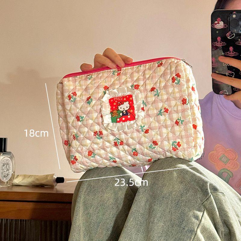 

Cute Puppy Satchel Cosmetic Bag Women s Portable Large Capacity Skin Care Brush Buggy Bag Travel out Wash Bag Floral KT cat [medium hand] Cosmetic Bag