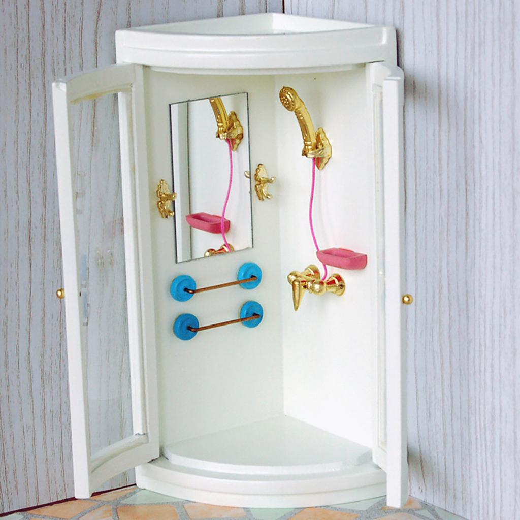 1:12 Wood Mini Doll House Accessory Bathroom Shower Room Model for Dolls