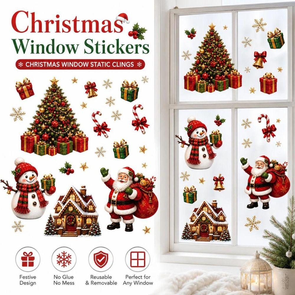 2Pcs/Set Static Cling Christmas Window Stickers Snowflakes Window Decals  Christmas Party Decor