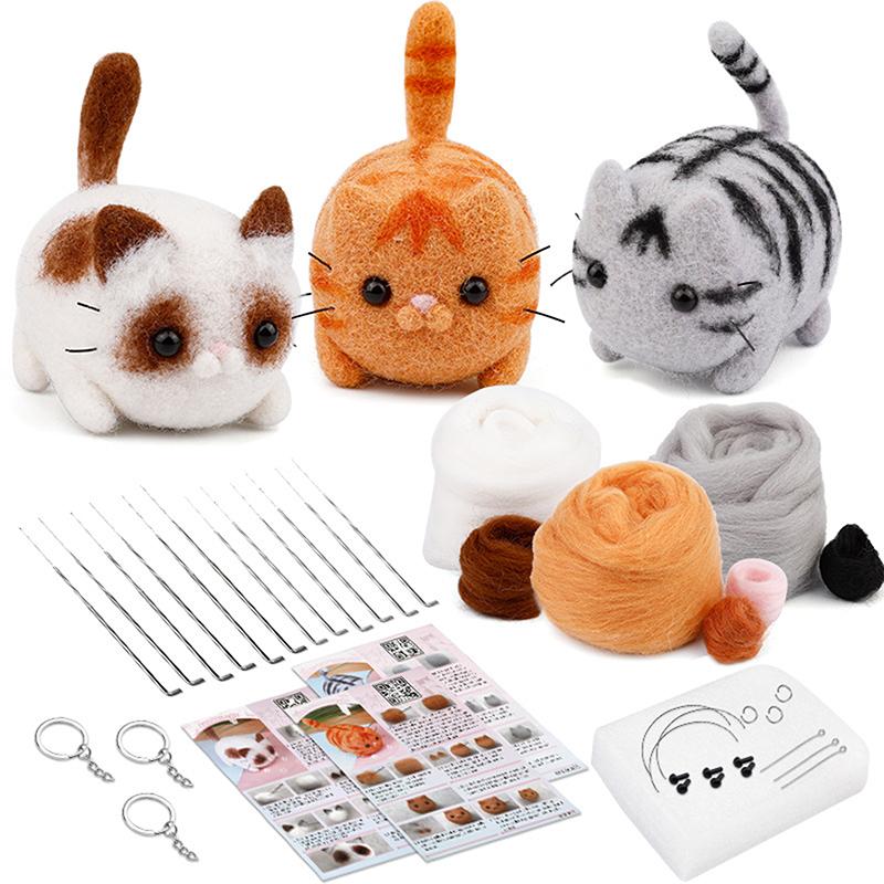 1 Set Diy Gift Needle Felting Tool Dog Wool Needle Felting Kit Non-Finished Cat Handmade Wool Felting Material Package Doll Toy