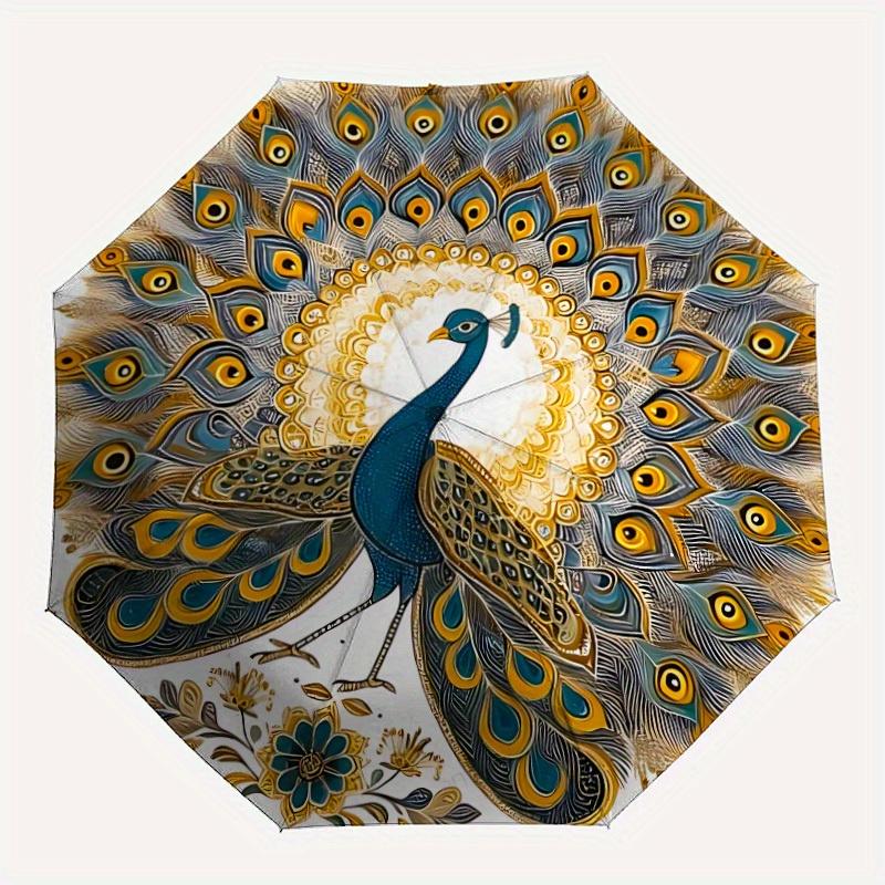 

1pc Peacock Feather Mandala Automatic Open/close Folding Umbrella, Compact Portable Travel Umbrella, Perfect Birthday/Christmas, Cute Umbrel