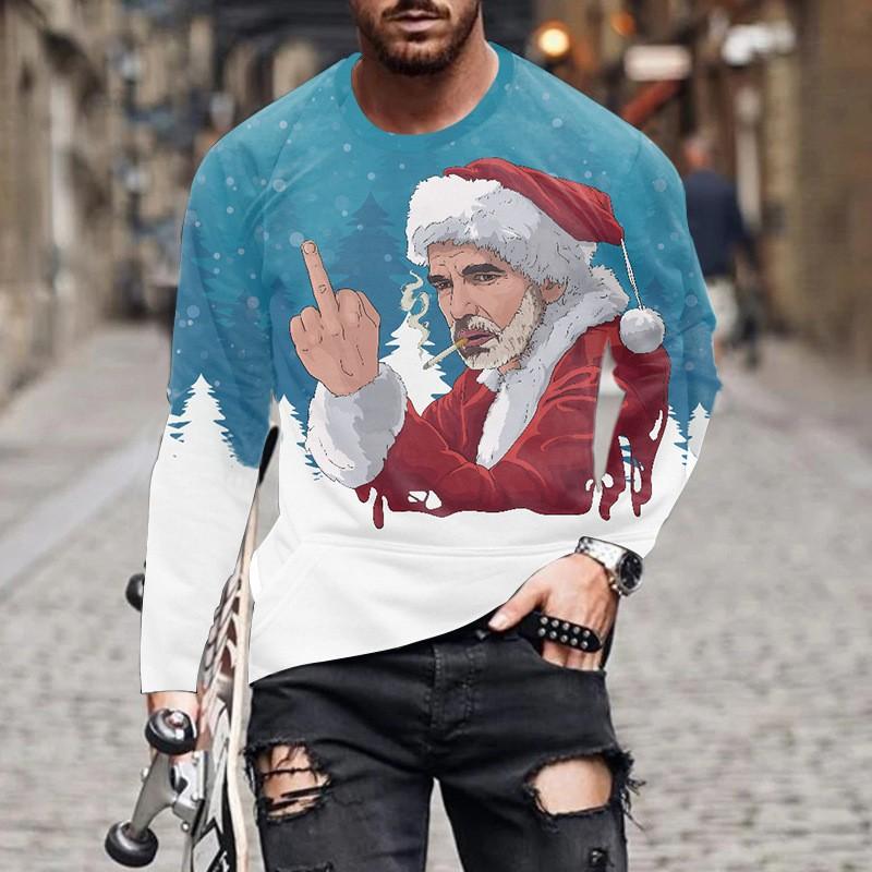 Herren T-Shirts Weihnachten Herren Neu Rundhals Langarm Street Fashion 3D Gedrucktes Herren T-Shirt
