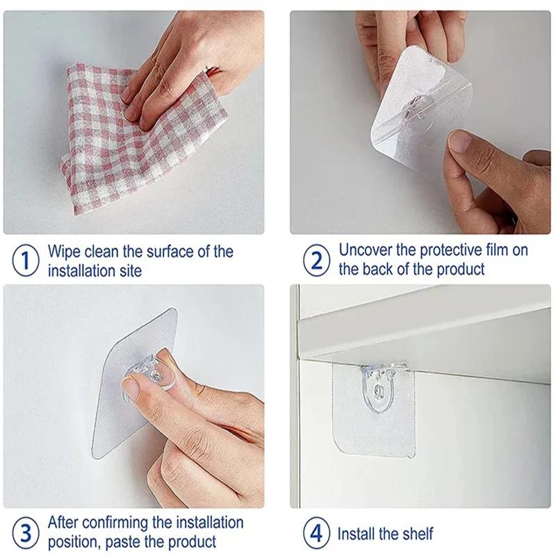 Shelf Bracket Adhesive Nail Self-adhesive Wardrobe Shelf Bracket Clip Wall Hanging Bracket Partition Non Punching Strong Bracket