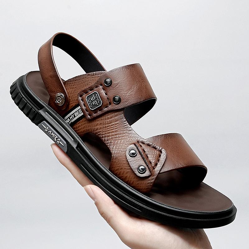 Brand Summer Men's Sandals Leather Slippers Beach Fashion Casual Breathable Sandals Soft and Comfortable Outdoor Wading Shoes
