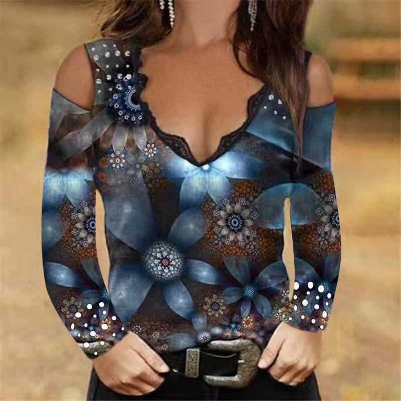Street Style T Shirt With Floral Print And Long Sleeves For Women