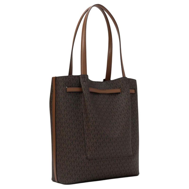 Michael Kors Carson NS Signature Brand Logo Charm Coated Canvas Shoulder Bag Large Women's Brown