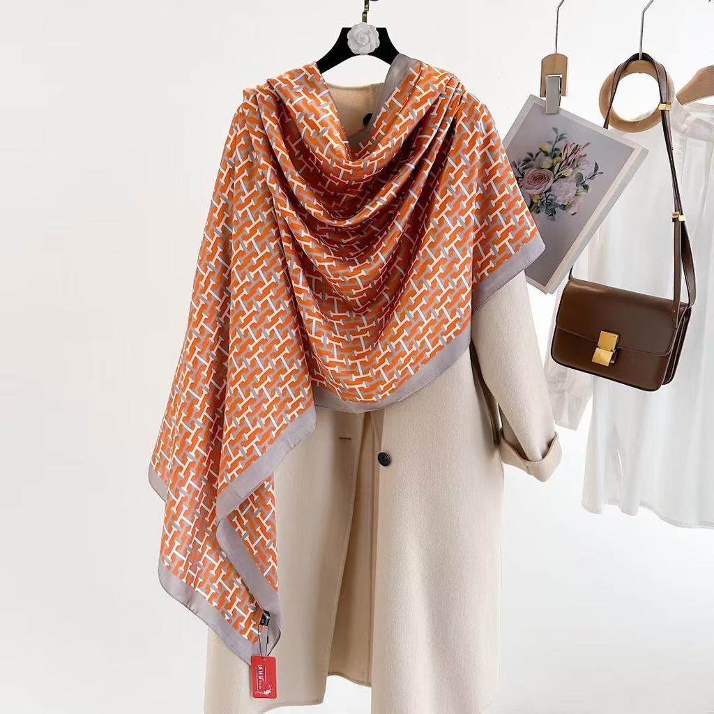 Summer silk scarf women's print lengthened thin shawl with decorative scarf sun protection beach towel Fashion Refined-inspired Casual Scarf