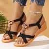 Women Sandals New Round Toe Wedge Heel Flower Decorated Fashionable Women Shoes Flat Bottom Comfortable Casual Sandals