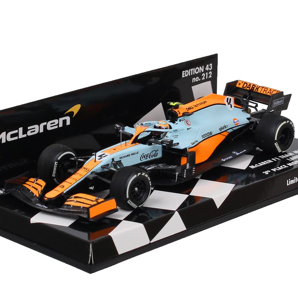 

Minichamps McLaren F1 Team MCL35M 2021 F1 Monaco GP 3rd Place Norris 1/43 #4 L. [Resin] светло-синий