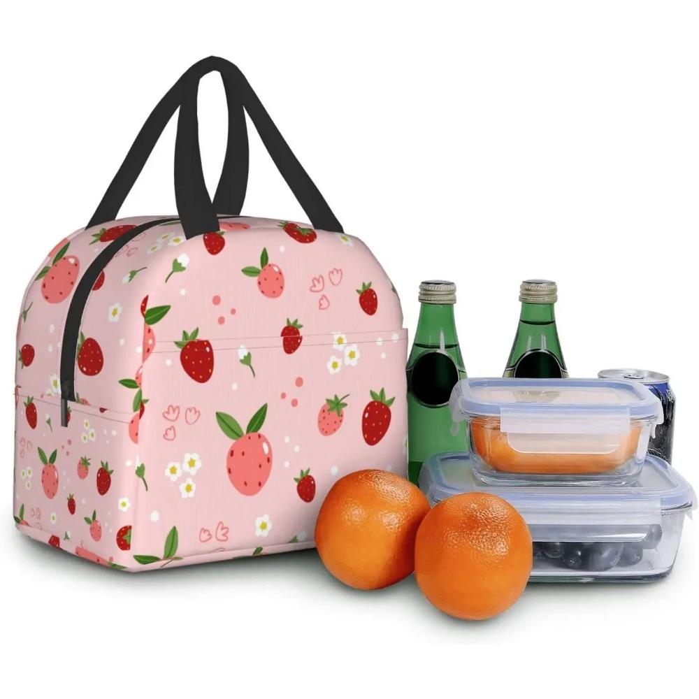 Geantă de prânz drăguță cu căpșuni și flori, cutie de prânz reutilizabilă pentru muncă, bento cooler, geantă reutilizabilă, cutii de picnic, recipiente izolate