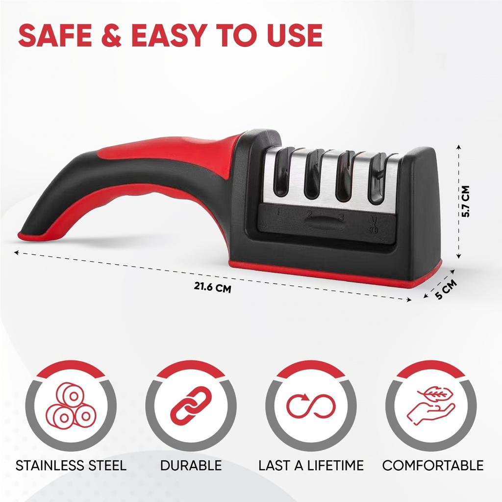 Knife Sharpener 4-in-1 Blade Stainless Steel Sharpener and Scissors Sharpener Anti Slip Handle Professional Knife Sharpener