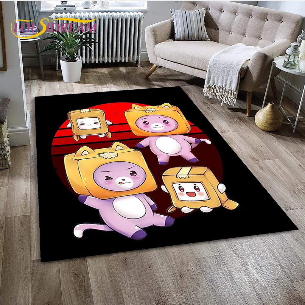 3D Lankybox Cute Happy Boxy Foxy Rocky Rug Carpet for Living Room Bedroom Decor,Floor Mat Non-slip Decoration for Sofa Doormat