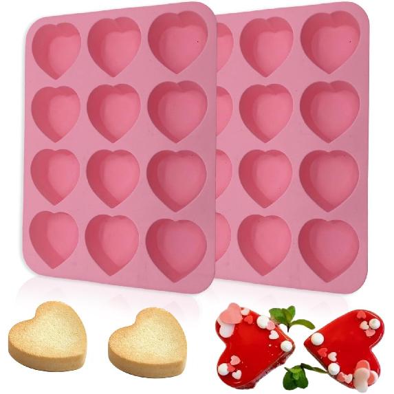 2 Packs Heart Shaped Silicone Mold 12 Holes Heart Molds for Chocolate,Muffins,Cake, Jelly Pudding, Handmade Soap, Bath Bombs Making