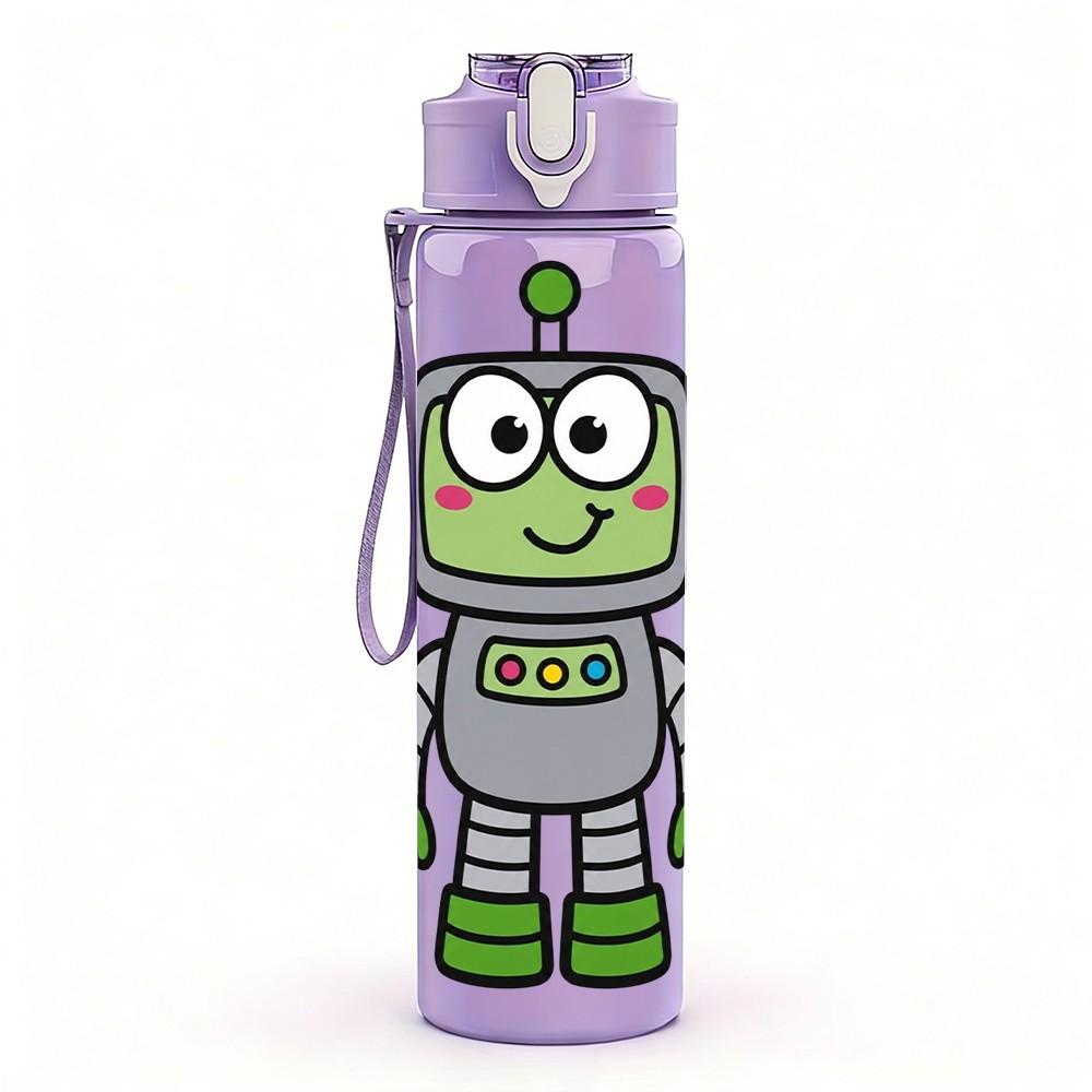 1PC Funny Green Space Robot 750ml Color Plastic Sports Water Bottle Leakproof Flip Straw Lid Suitable for Sports Office Home Use