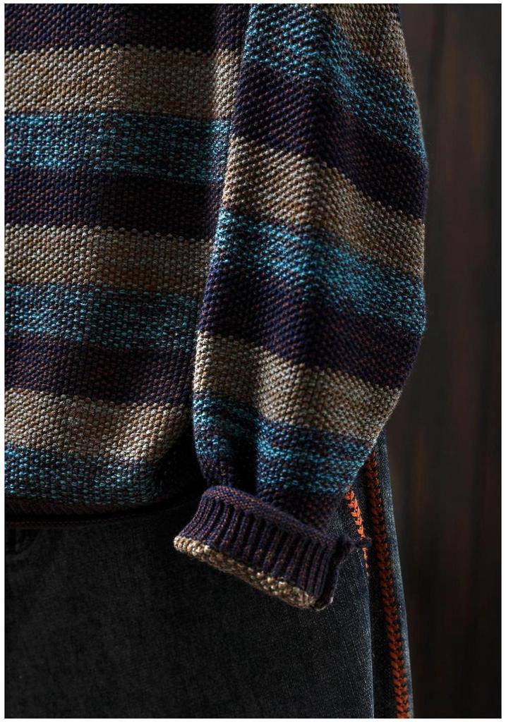 2025 Autumn Women's Striped Color Block Cotton Sweater - Loose Knit Versatile Pullover Base Layer