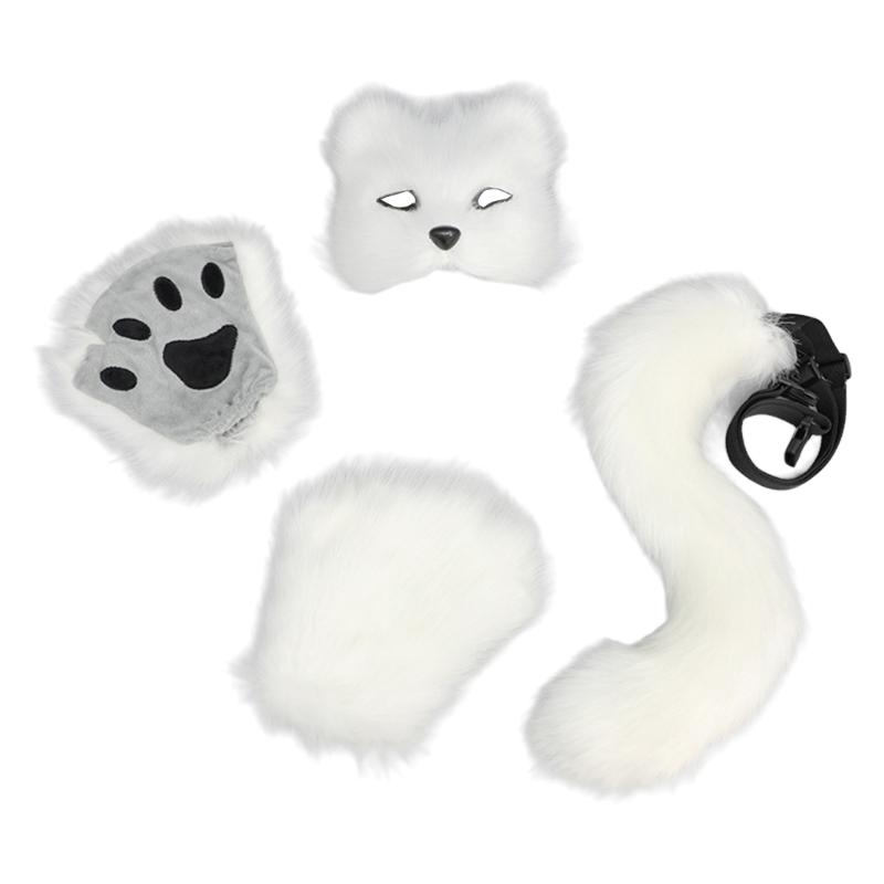 Foxes Dress up Costume, Cats Wolf Animal Cosplay Costume Includes Plush Foxes Mask, Tail Glove for Birthday Halloween белый