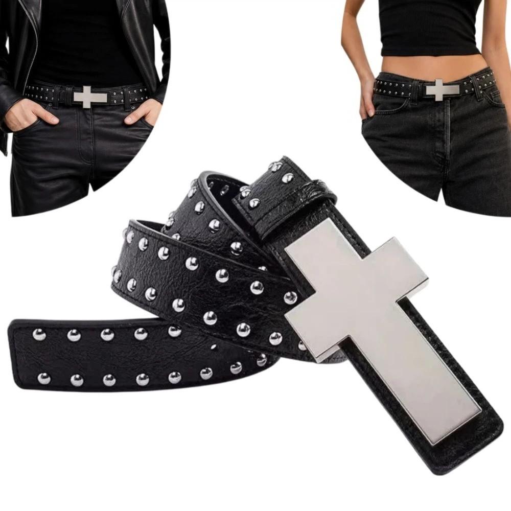 Y2K Punk Cross Belt Hip Hop Streetwear Waist Belt Rivet Studded Belt  For Men Women Jeans