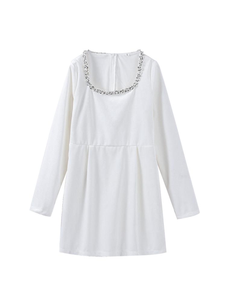 

Женское короткое бархатное платье с квадратным вырезом и бриллиантовыми вставками, женское красное платье с длинным рукавом, рождественское, фестивальное, на день рождения, красное, черное, белое платье XL белый