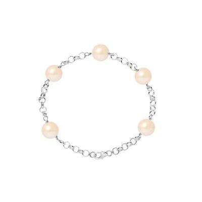 Bracelet - - 5 Freshwater Cultured Pearls 9-10 Mm Pink - 925 Silver - Length 18 Cm