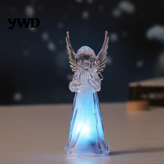 Prayer Angel Figurine Guardian Night Light, Small Reading Playing Music Acrylic Statue Decoration with LED Light for Desk, Table, Shelf Decor Peaceful