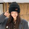 Soft Warm Beanie Hat Cat Embroidered Winter Thermal Cap New Knitted Woolen Hat  Women