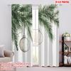 2pcs,2D Plane Printing Print Curtains Christmas Ornaments Fir Branch Watercolor (3) Versatile 100% Polyester (without Rod)