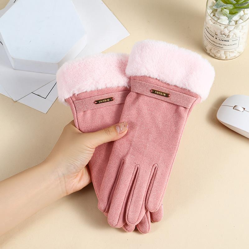 Warm Gloves Women's Autumn and Winter All Finger Sports Touch Screen Plus Velvet Outdoor Cycling Winter Gloves