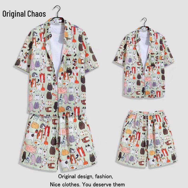 Hawaiian Floral Beach Resort Unisex Two-Piece Set: Loose Short Sleeve Shirt & Shorts