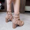 Fashion Super High Heels Ballets Shoes Ladies Cross Tied Fabric Pumps Women Mid-Calf Belt Strap Mary Janes Fringe Cloth Band Ballerinas