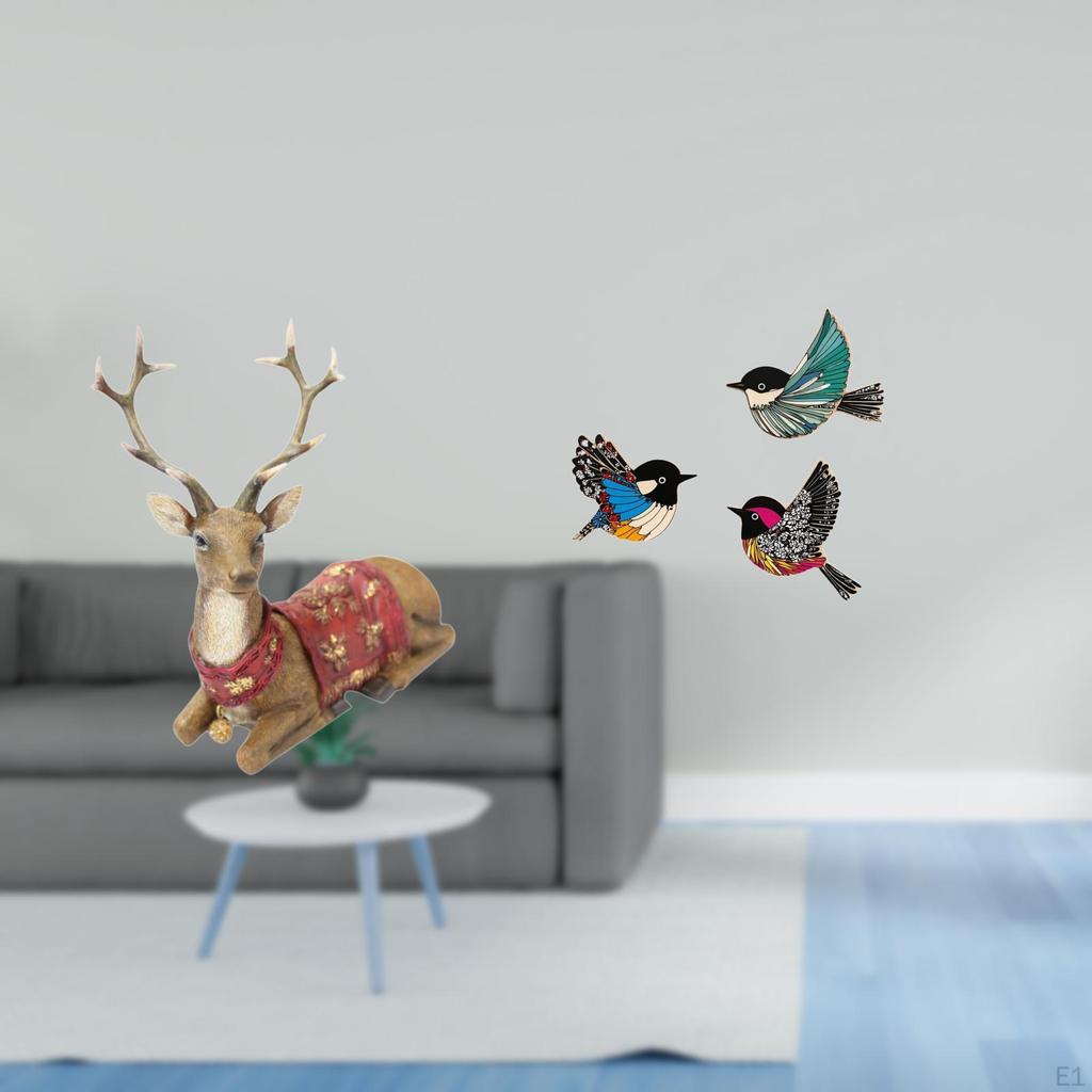 Reindeer Elk Deer Sculpture And Wooden Bird Wall Art Figurine Ornament for Living Room Office