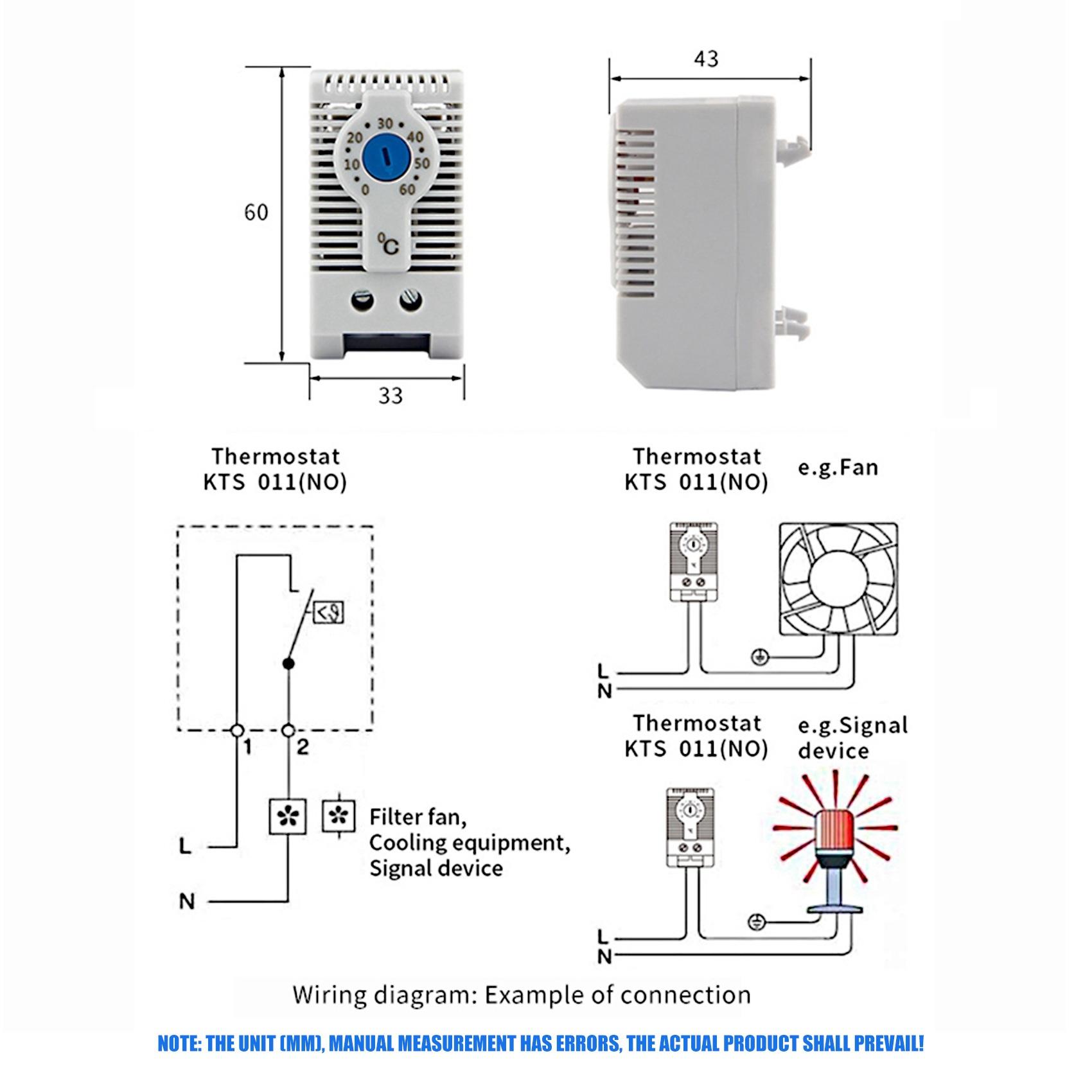 

KTS011 NO Normally Open Adjustable Mechanical Temperature Controller Cabinet Thermostat Din Rail,Used for Cooling China Mainland