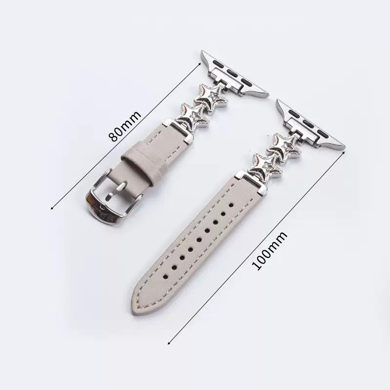 Apple iWatch Serisi 1-11/SE, Huawei GT654 ve Xiaomi 8910 ile Uyumlu Deri Elmas Çivili Saat Kordonu. Kadınlar için ideal.