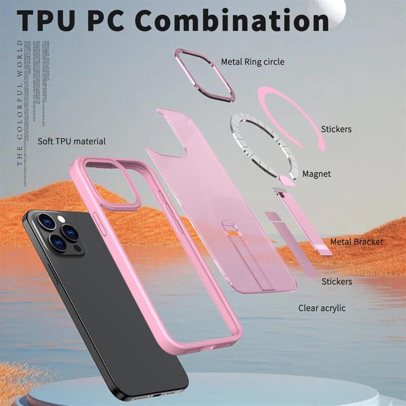 Foldable Stand Compatible with iPhone Models 13 To 17 Pro Max - Thin, Lightweight, Heat Dissipation, Magnetic, Full Coverage Case.
