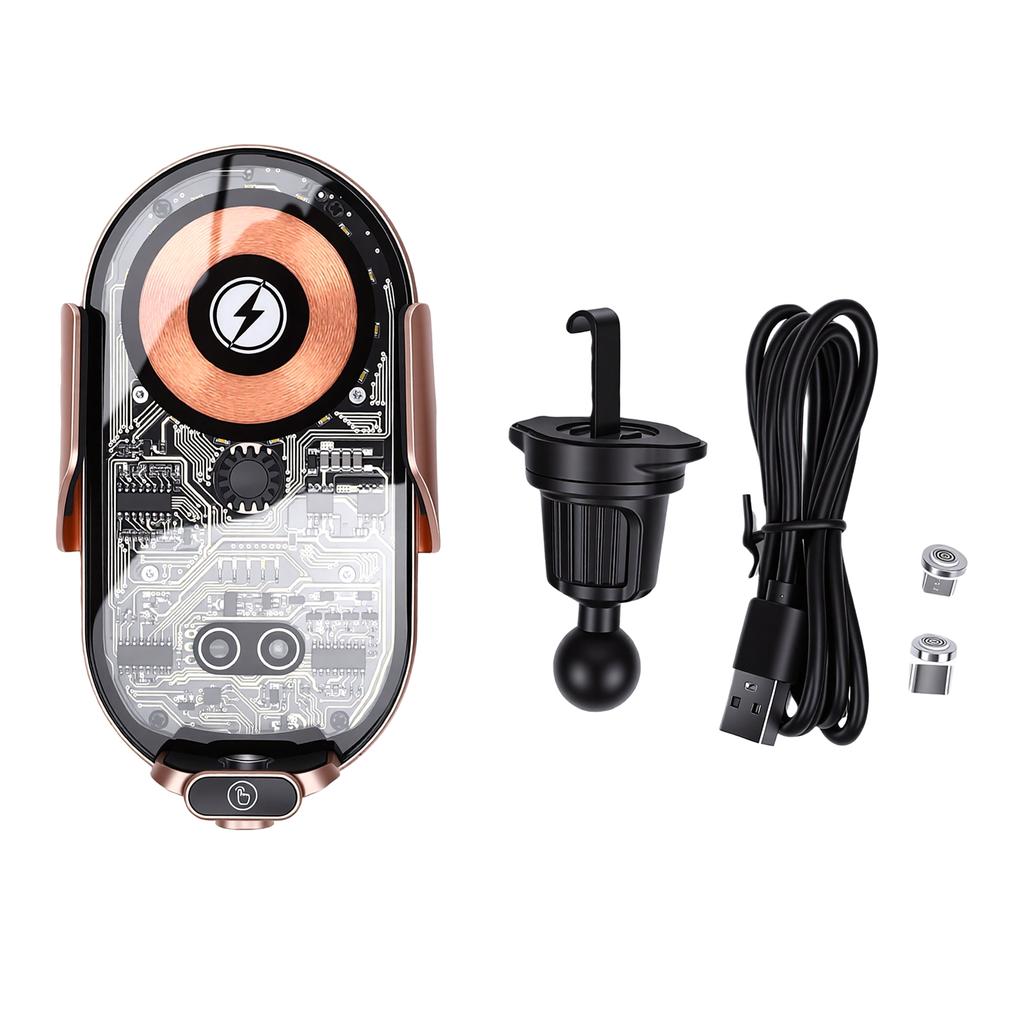 Wireless Charging Car Holder Magnet Phone Mount Vehicle Bracket 66W Transparent Gold