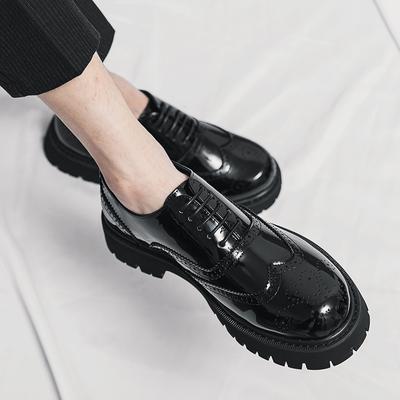 Brogue Runde Spitze Leder Marke Luxus Herren Lässig Fahren Designer Schwarz Dicke Sohle Schnürschuhe Oxford Schuhe Hochzeitsschuhe