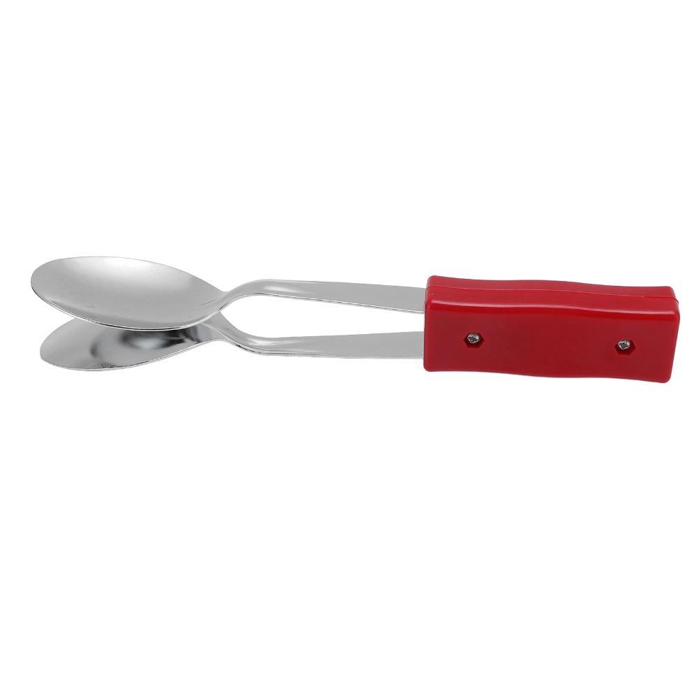 Silver+Red Musical Spoons Metal+Plastic Folk Music Tool Durable Percussion Instrument Live Shows