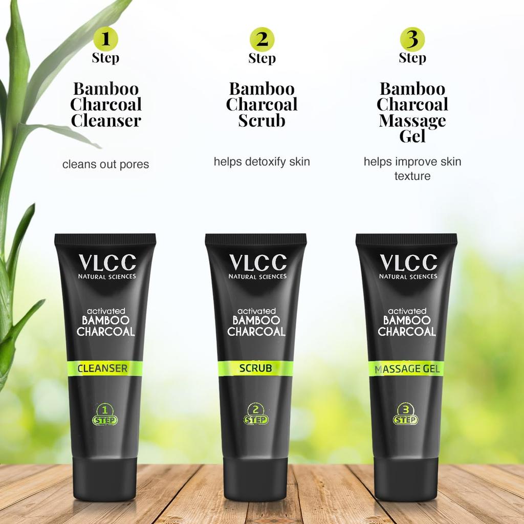 VLCC Activated Bamboo Charcoal Facial Kit 60g Pack of 1 for Purified Balanced Glowing Skin Care