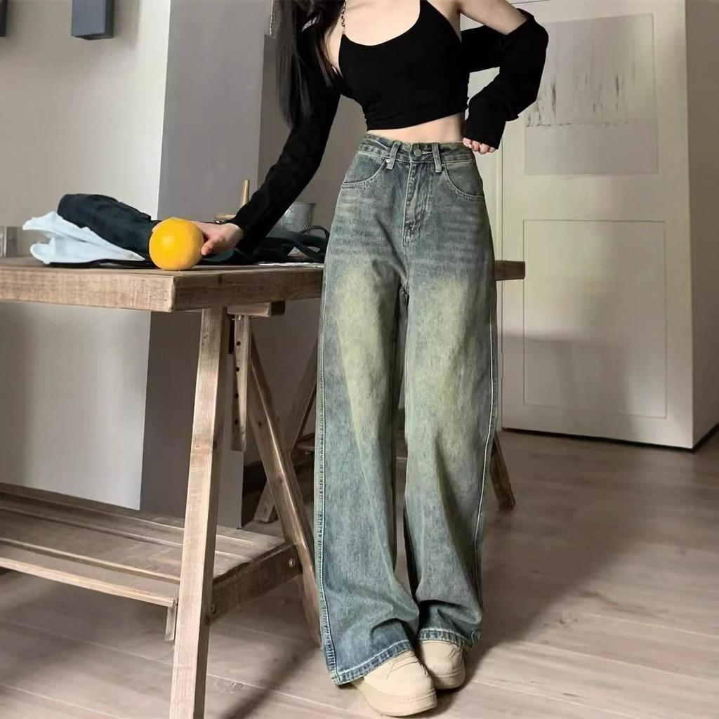 Comfortable Straight High-street Big Size Wide-legged Jeans Female Spring Retro Small People Dragging Trousers Jeans for Women Long Denim Pants