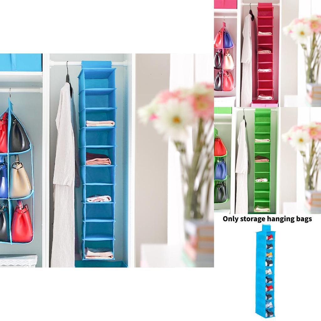 Crafted Nonwoven Fabric Storage Organizer With Ten Compartments For Wardrobe Use