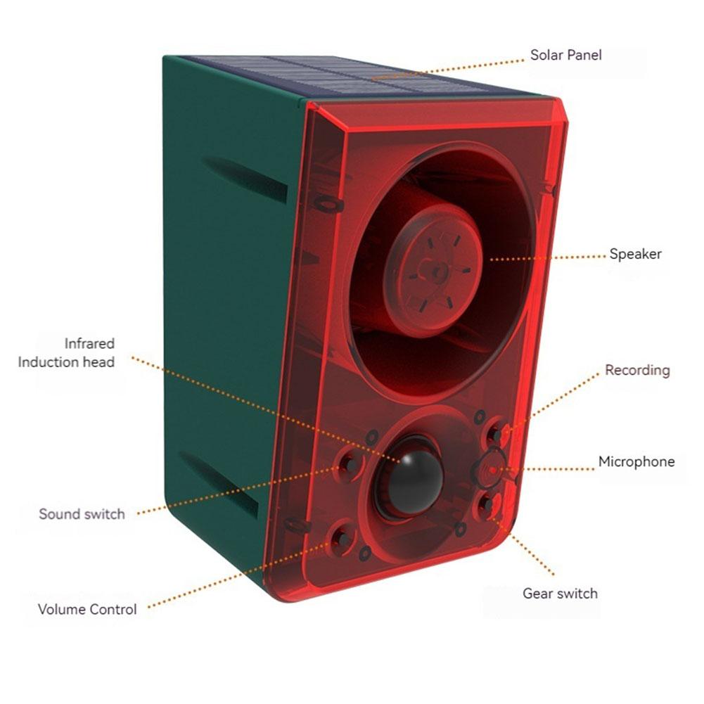 Outdoor Solar Motion Sensor Alarm Loud Noise Maker with Dog Barking Gunshot Sound Solar Infrared Induction Alarm for Home Farm