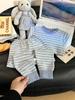 300g Kids' Striped Thermal Set: Pure Cotton Thickened Top & Bottom for Boys & Girls, Autumn/Winter Home Wear.