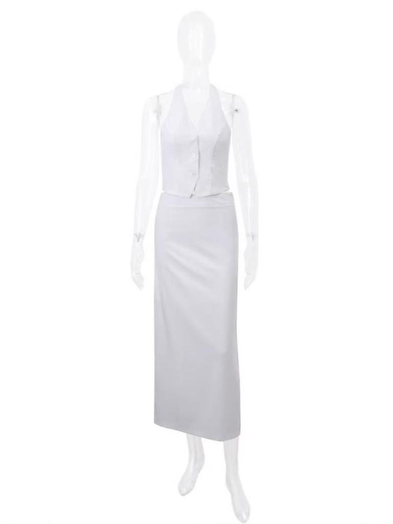 2026 Summer Elegant Two-Piece Set: Solid Color Trousers and Versatile Top Skirt