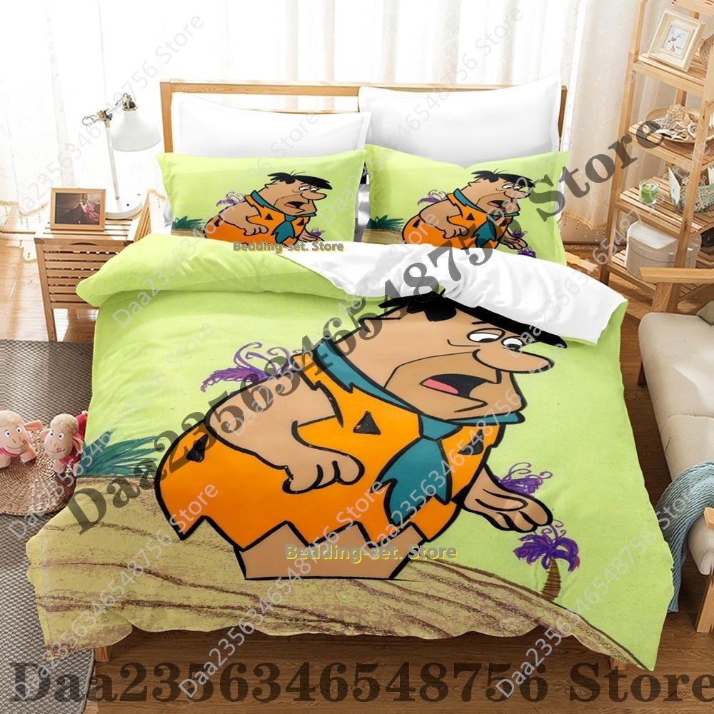 Personality Flintstones Beding Set Carton Anime thre-piece set Adult People Kid Bedrom with Soft Fabric Duvetcover Sets 3D Kawai couete