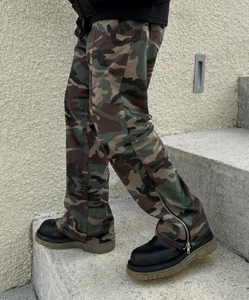 Keullako Side Zipper Wide Cotton Pants (Camo)