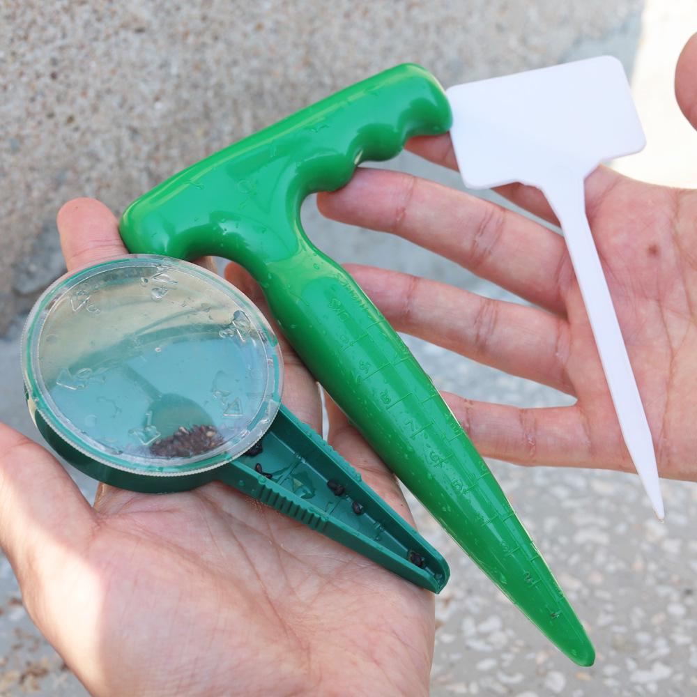 Green Seeder 5-Speed Adjustable Gardening Tool Set: Plastic Seedling Hole Puncher